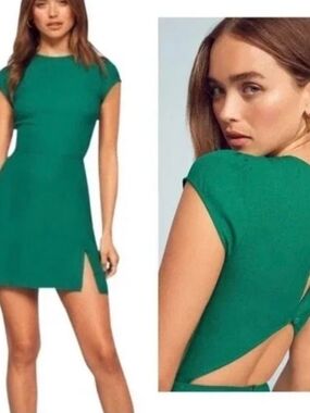 Reformation Emerald Green Wedding Guest Mini Dress Cut-Out Back 8